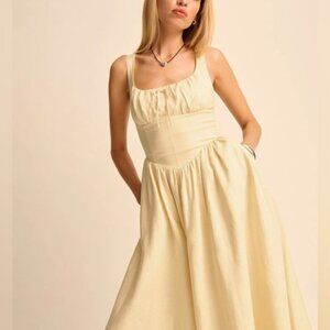 NEW Reformation Balia Linen Midi Dress in Parmesan Light Yellow | US 0 UK 4